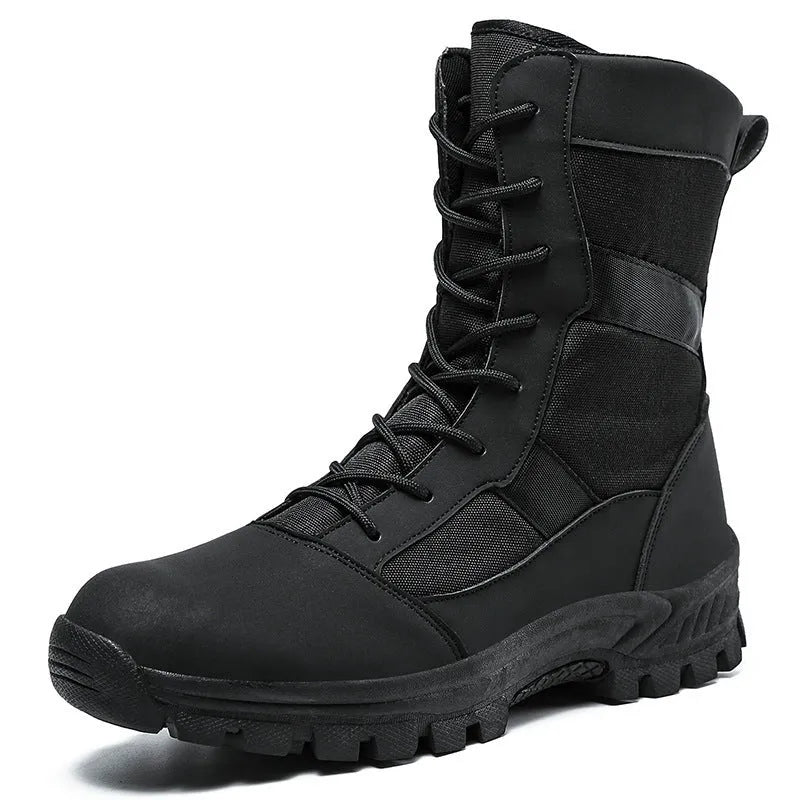 Plus size men's high-top mesh shoes in Martin boot style, black and camouflage colour options