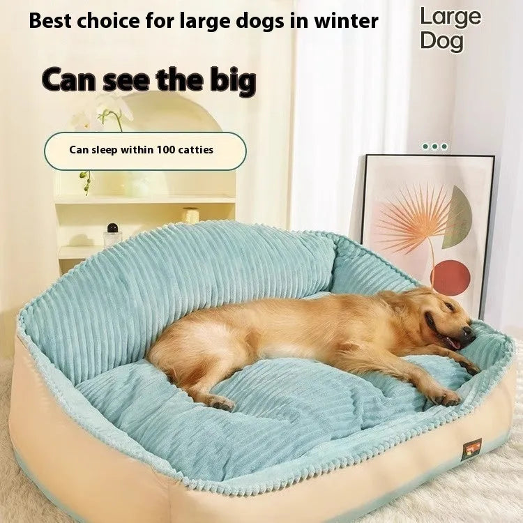 Morandi coloured removable sofa dog mat and cat bed shown in large and medium sizes.