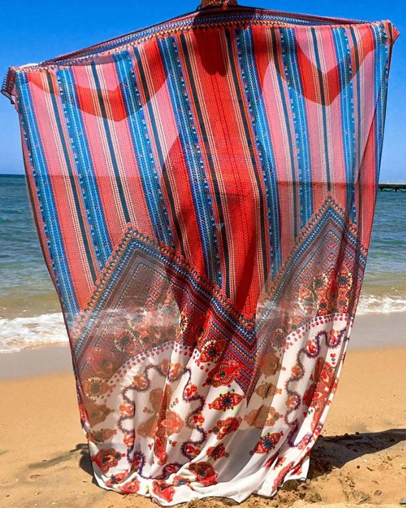 Women's three-piece swimsuit set with a cutout sleeveless top, high-waist briefs, and a matching coat.