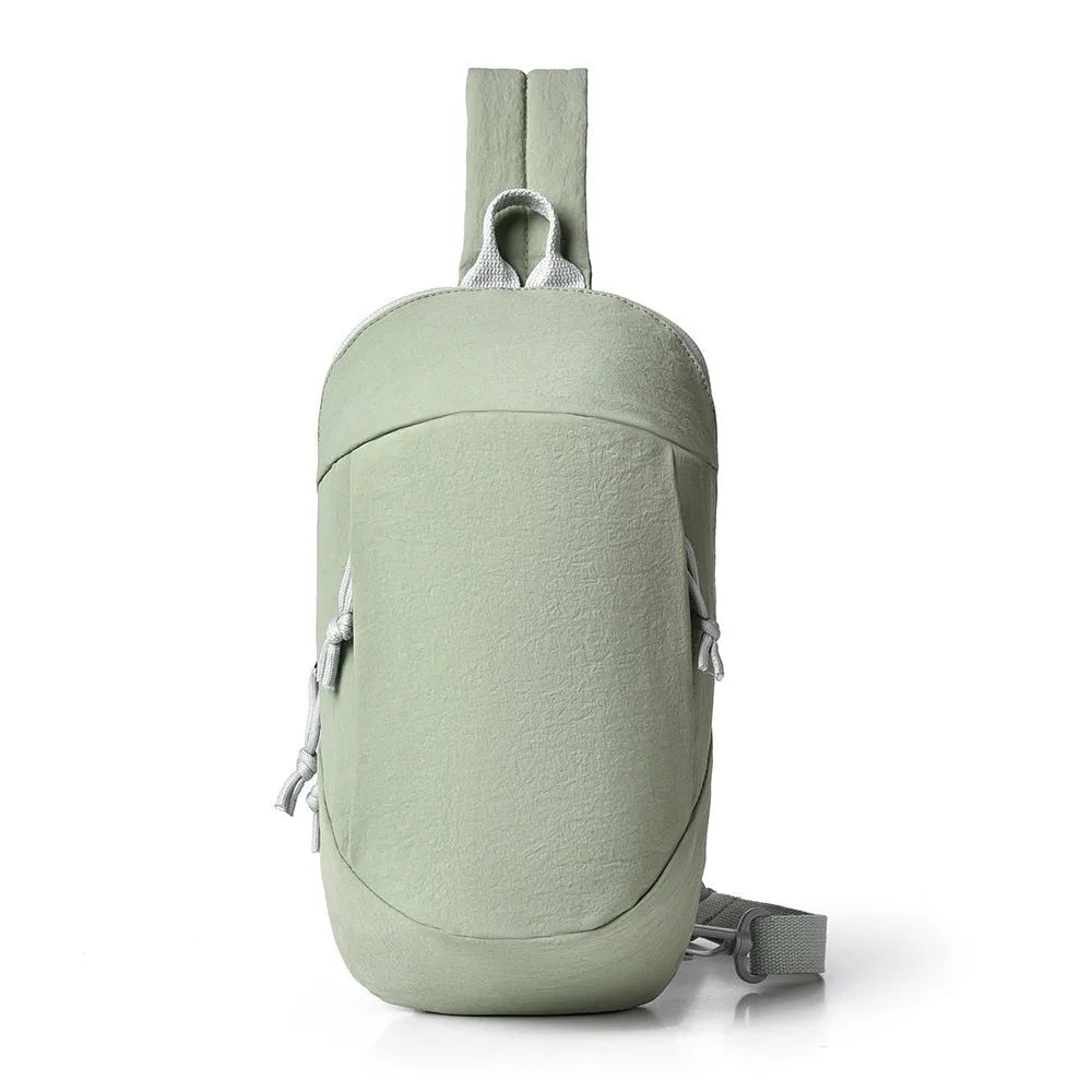 Outdoor nylon crossbody chest bag with phone pocket in one of six colours: black, white, green, pink, or grey.