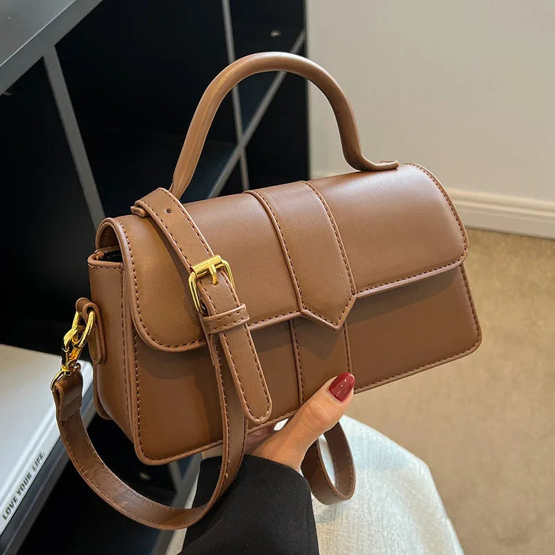 Women's horizontal square PU messenger bag in beige with file organiser interior