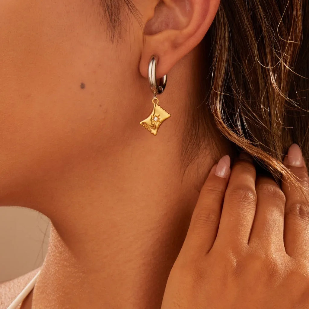 Christmas tree design earrings in stainless steel with 18K gold electroplated silver-tone finish