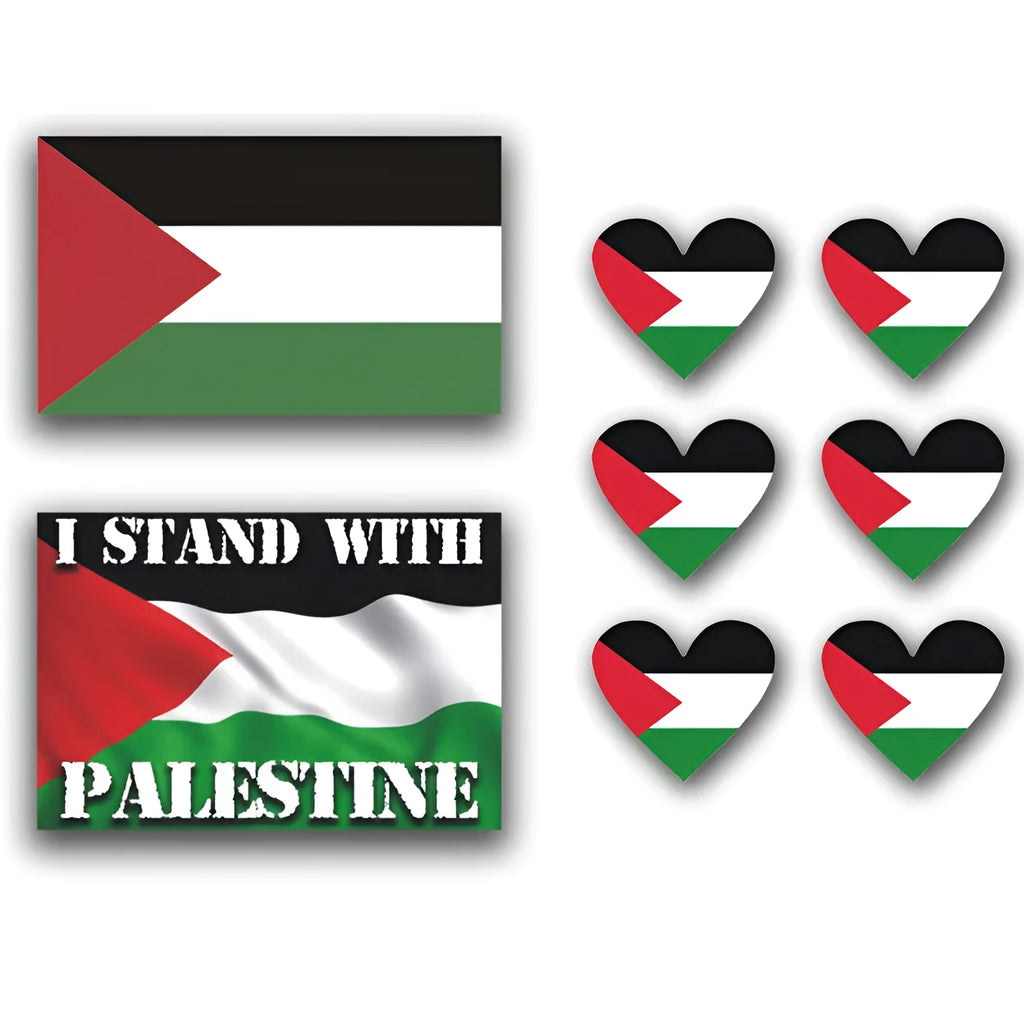 Six Palestinian flag car decal stickers on backing paper, PET vinyl material.