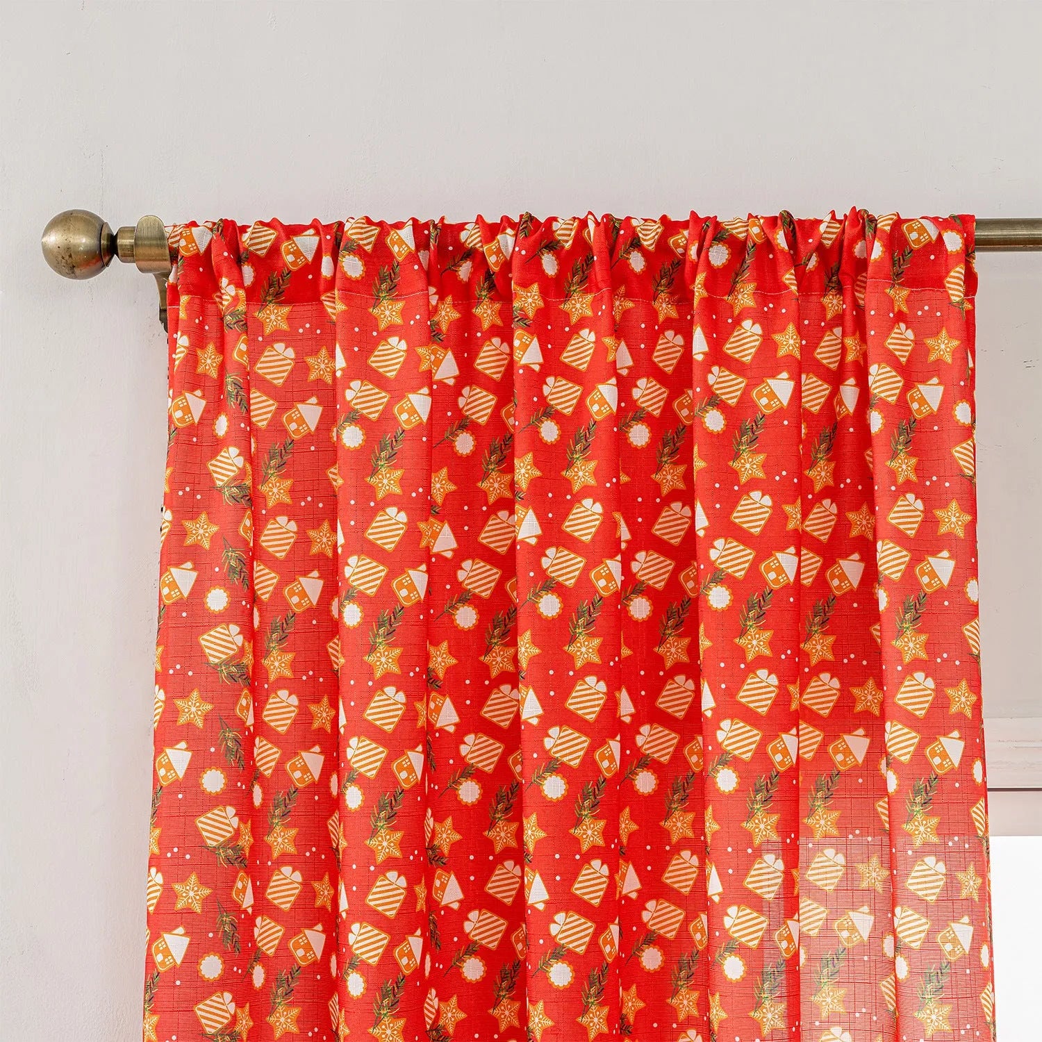 Green and red snowman angel print Christmas curtain with windproof semi-sun shade function