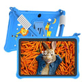 Sapphire blue silicone protective case for a 7-inch children's tablet showing the flat strap attachment point.