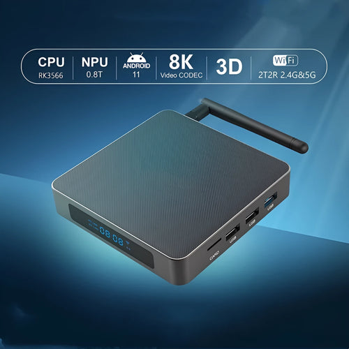 Android 8K set-top box with RK3566 processor, compact 105mm design, HDMI output