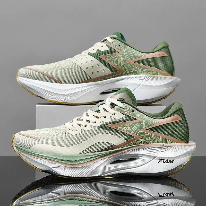 Marathon full palm carbon plate racing PB running shoes with breathable fabric upper in white