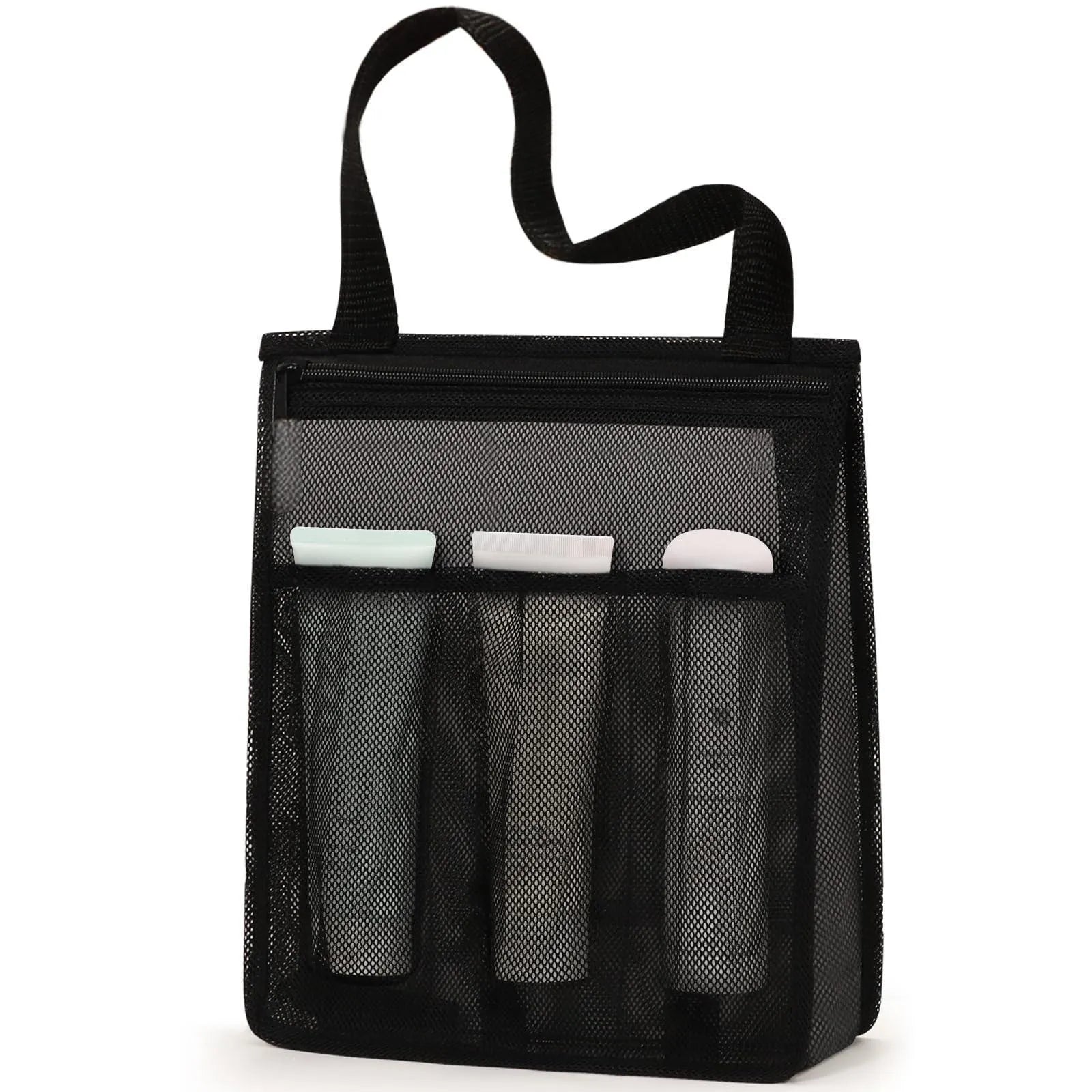 Large black swimming gym bag with mesh pocket and dry wet separation compartments