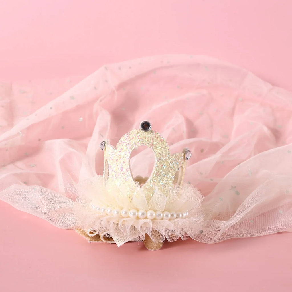 Pet wedding princess crown headdress for cats with beige and pink crown veil options