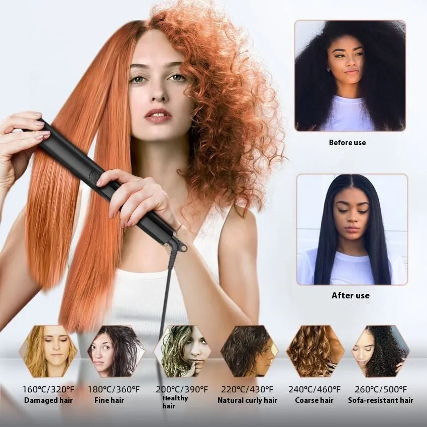Hair straightener with temperature display showing 207℃ on ceramic anion plates