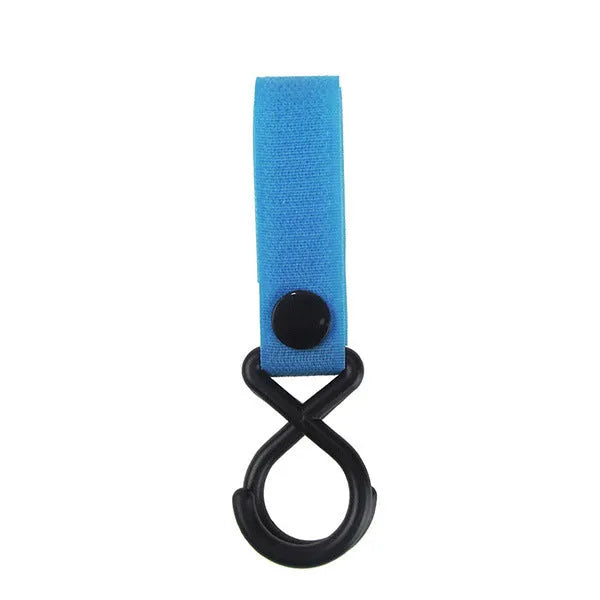 A selection of luggage Velcro hooks in various colours including red, blue, green, and yellow on a white background