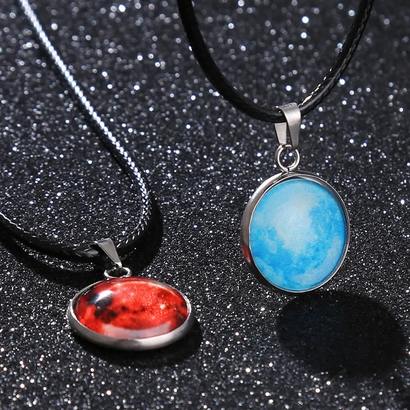 Glass constellation pendant on luminous alloy necklace chain with extension