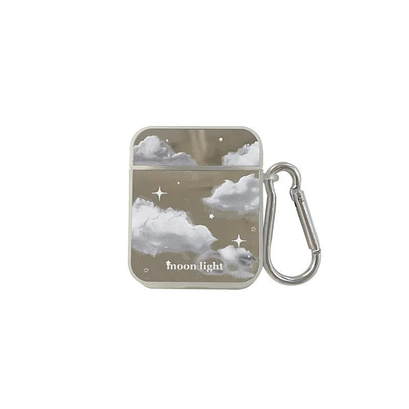 Mirror white clouds silicone hard case for AirPods Pro with glossy finish and cutouts