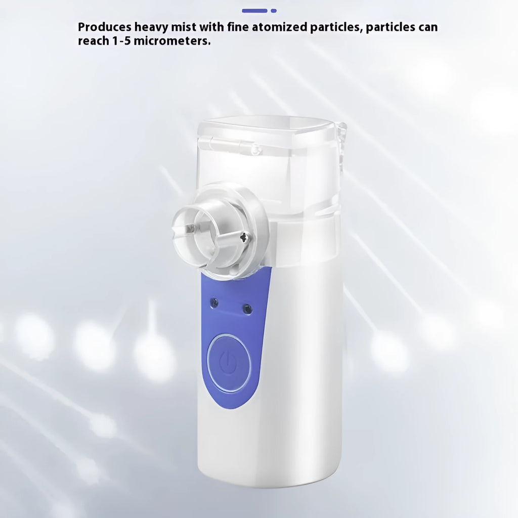 Handheld columnar plastic USB nebuliser with a single fog outlet.