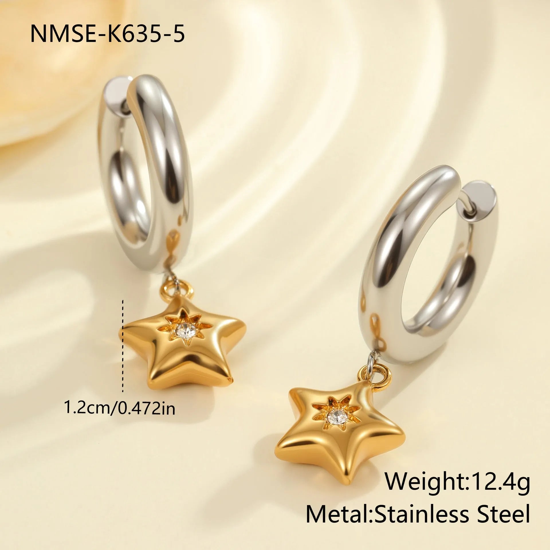Christmas tree design earrings in stainless steel with 18K gold electroplated silver-tone finish
