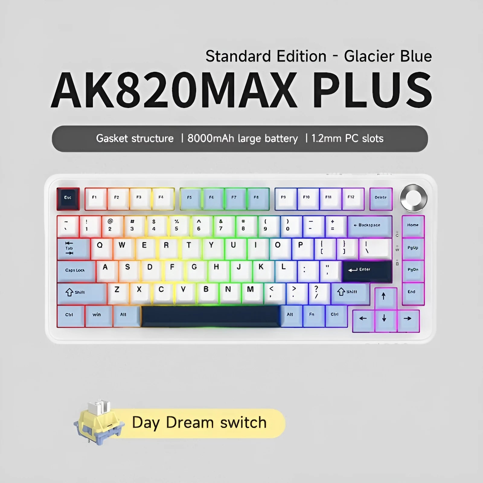 Three-mode wireless mechanical keyboard with hot-swappable switches in black, grey and yellow colour scheme