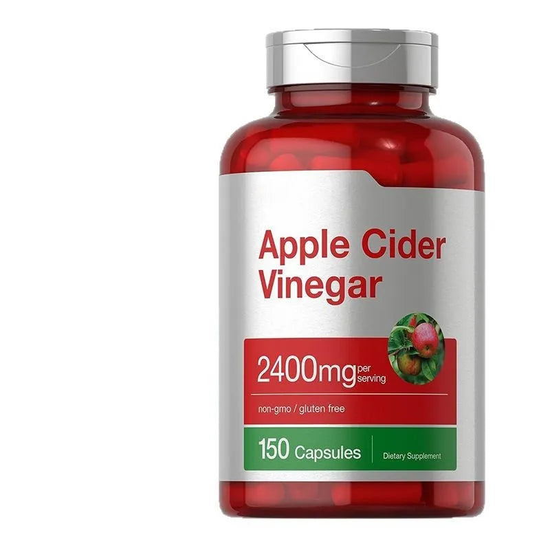 Bottle of apple cider vinegar capsules containing 150 tablets as dietary supplement