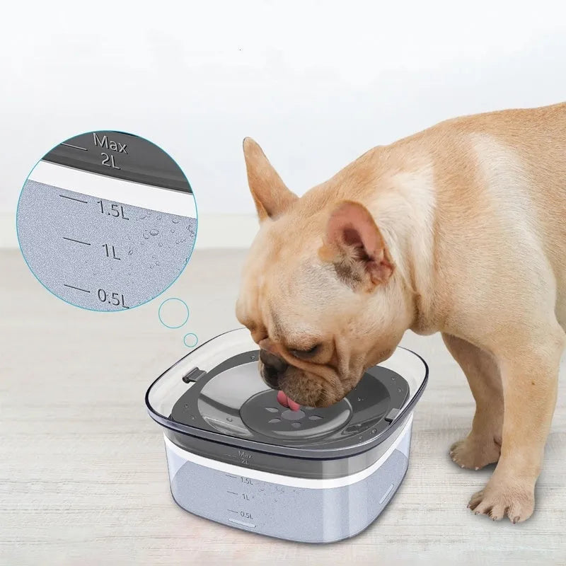 70oz Large Capacity Dog Water Bowl with Spill Proof Design, 2L Transparent Visible Water Level Slow Drinking Bowl for Dogs and Cats, Antispill Non-Slip Silicone Plugs and Frosted Bottom for Clean Floors