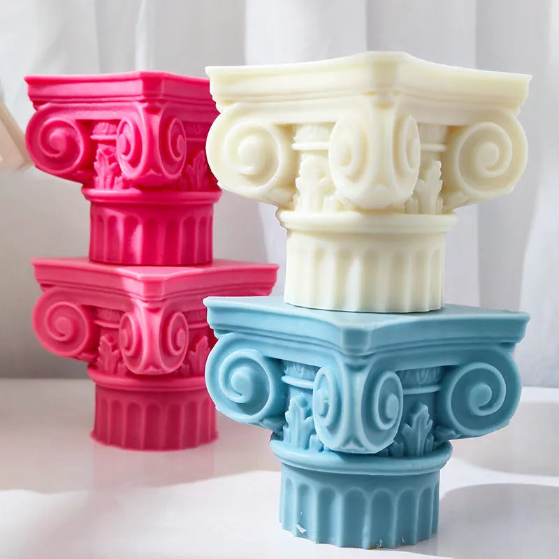 Roman Pillar irregular column silicone mould for candles and crafts on white background.