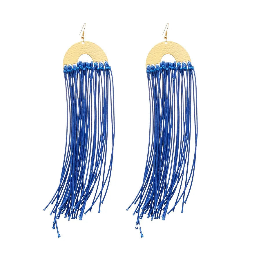 Handmade geometric blue resin flower cloth earrings for women on a silver needle base.