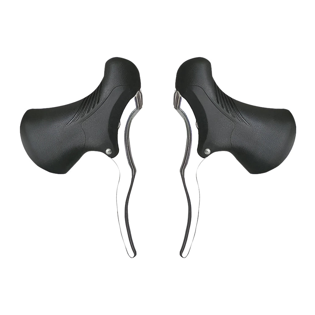 Pair of aluminium alloy road bicycle brake handles in black and black-silver colour options.