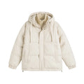 Loose beige two-piece cotton-padded cardigan jacket for men and women with side pockets.