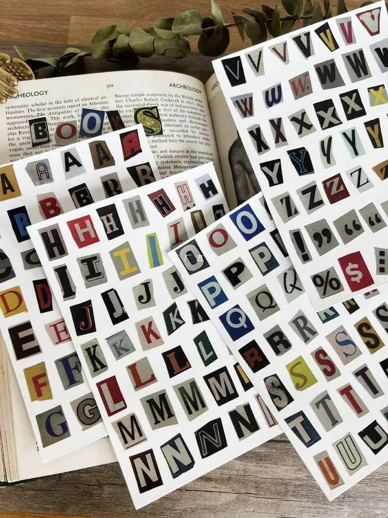 English letters and numbers symbol label stickers with alphabet sets and week words