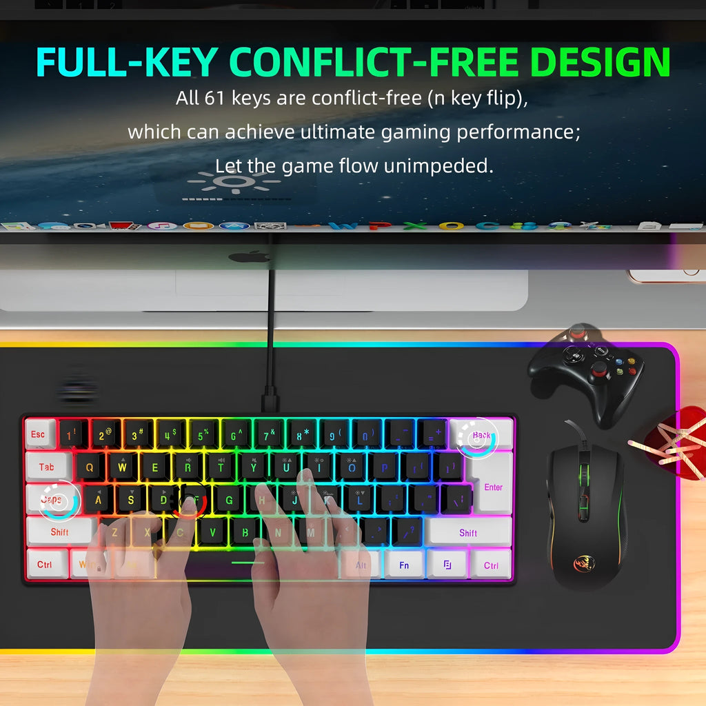 White and black gaming keyboard and mouse suit with colour backlight illumination