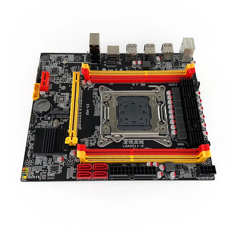 X79-VG2 desktop motherboard with LGA 2011 socket, DDR3 slots, PCIe x16 slot, and rear I/O ports.