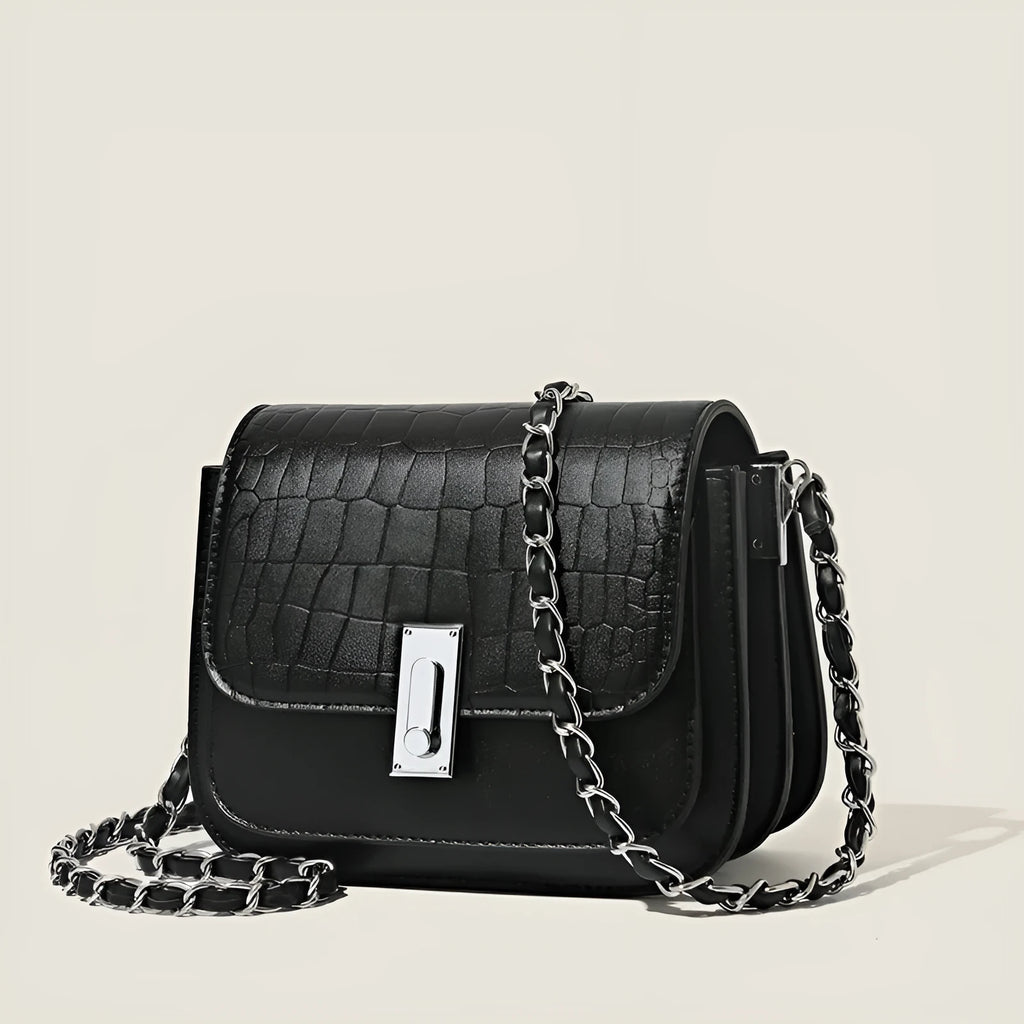 Soft PU women's chain shoulder bag in horizontal square shape with inner mobile phone compartment