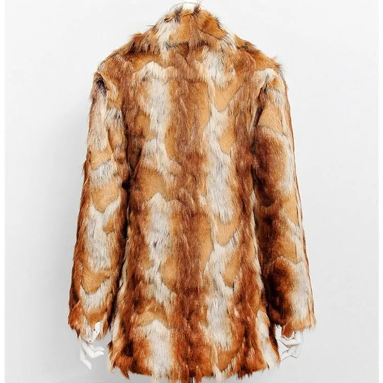 Women's black tiger print faux fur slim leather jacket with long sleeves
