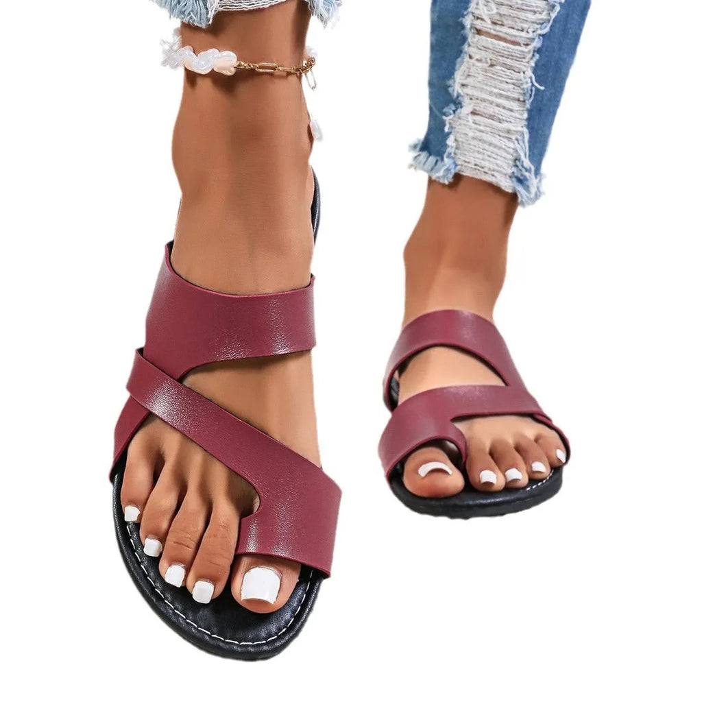 Round head beach slippers with hollow-out design in black, wine red or brown colours