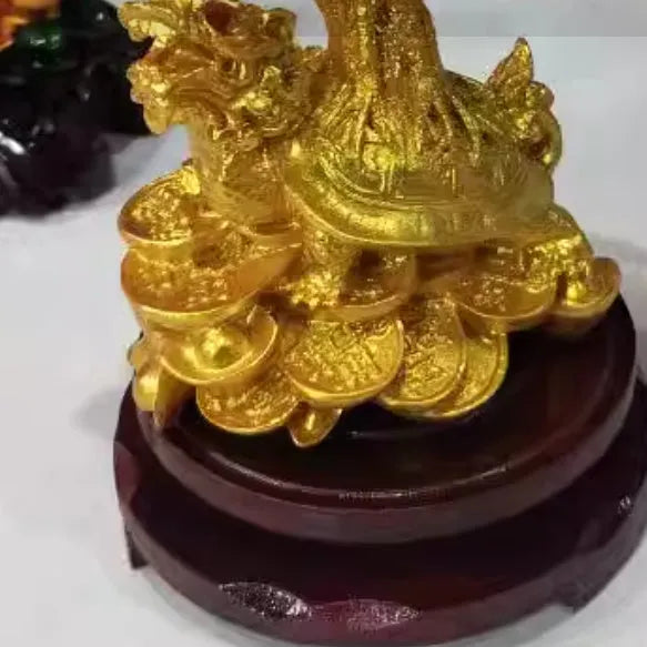 Citrine colour resin Feng Shui turtle money tree ornament in Chinese style