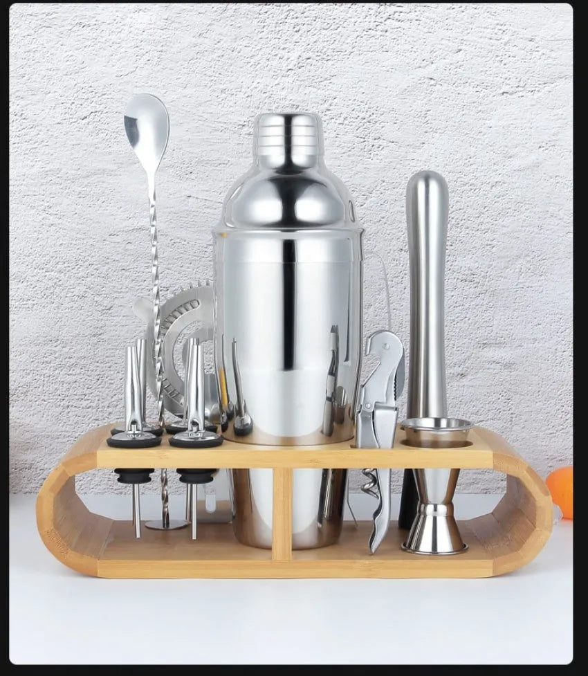 European-style 23-piece stainless steel cocktail set with bar tools for home mixing