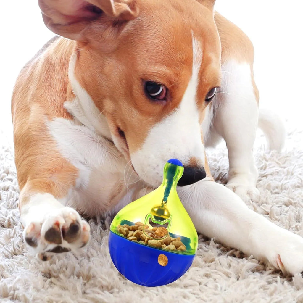 Tumbler-shaped interactive pet treat dispenser ball for dogs and cats with treat release holes
