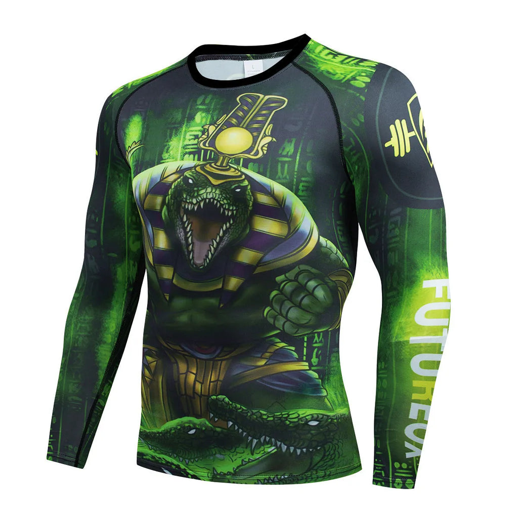 Men's slim-fit ZF016 print sports suit with long sleeve top and trousers for running and fitness.