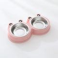 Frog-shaped double pet bowl with stainless steel interior for food and water, in blue
