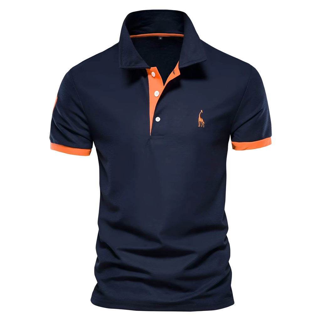Men's slim fit short sleeve T-shirt with a detailed embroidered deer design on the chest.