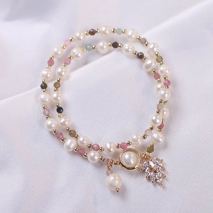 Red cat's eye flowers lucky cat double-layer crystal bracelet for women in ethnic style.