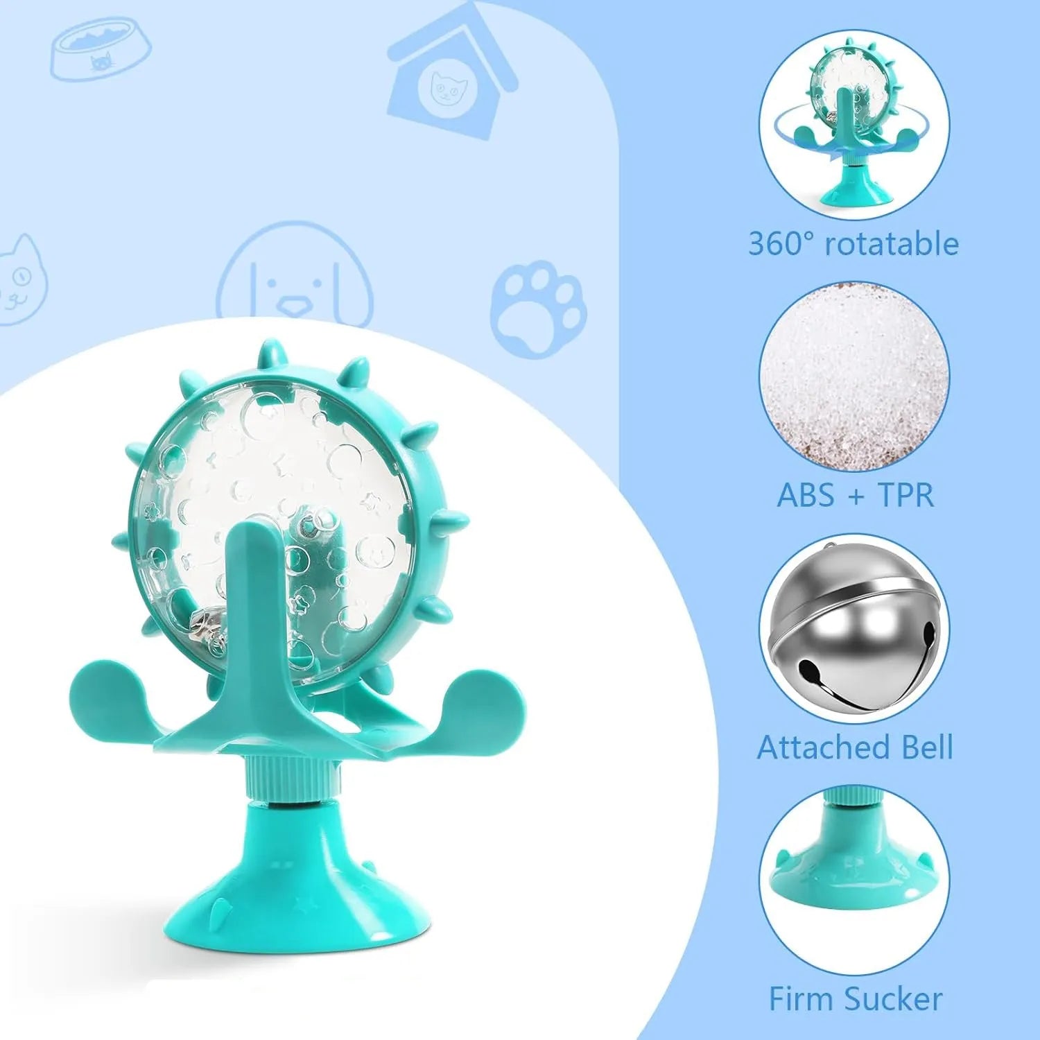 Interactive cat puzzle toy slow feeder with spinner and suction cup base in multiple colours