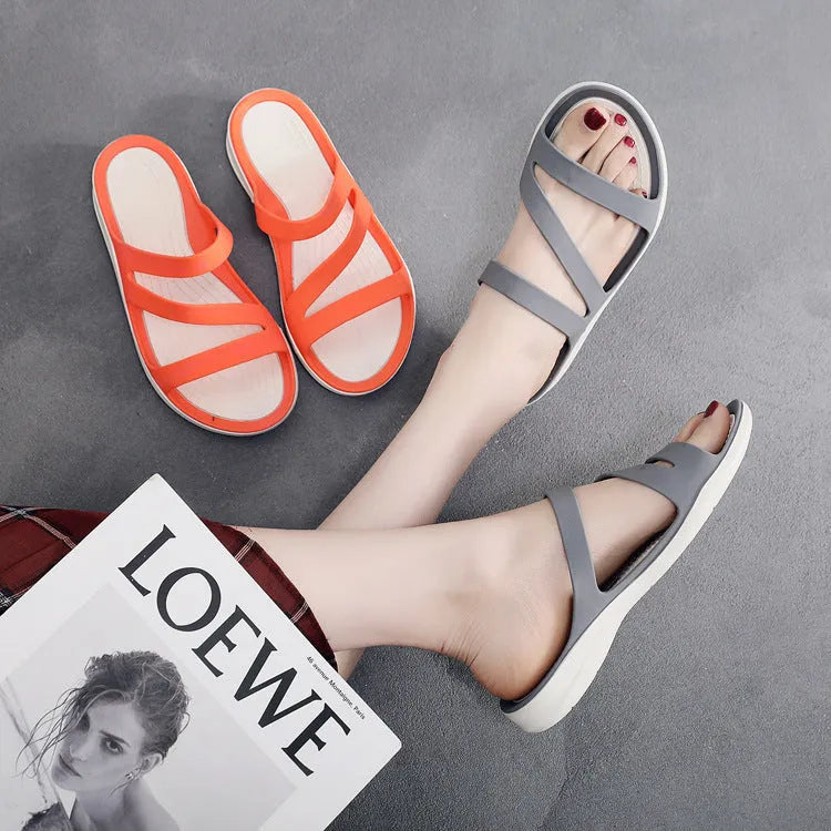 Women's casual sandals in six solid colours with breathable PP upper material for summer wear