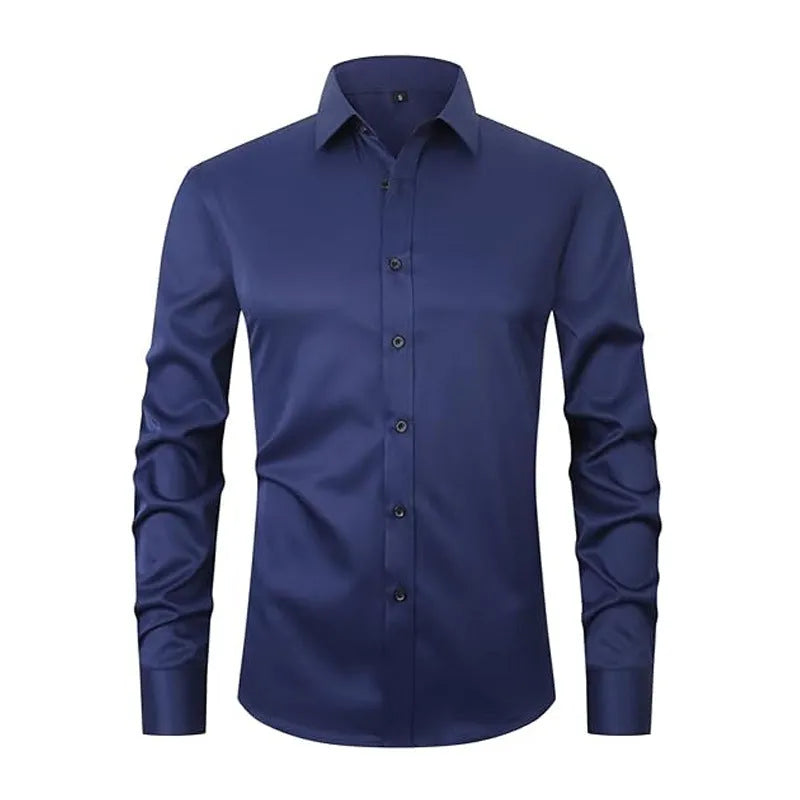 Men's long sleeve stretch work shirt in polyester fabric showing front view