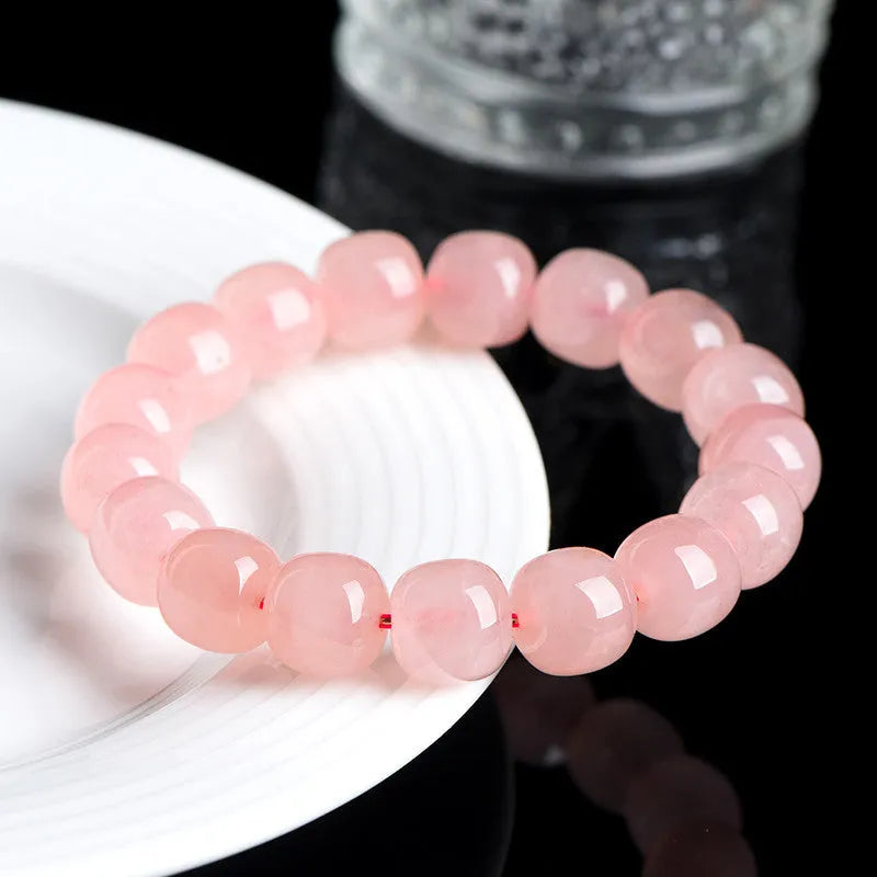 Natural crystal barrel bead bracelet with geometric 8-10mm pink beads