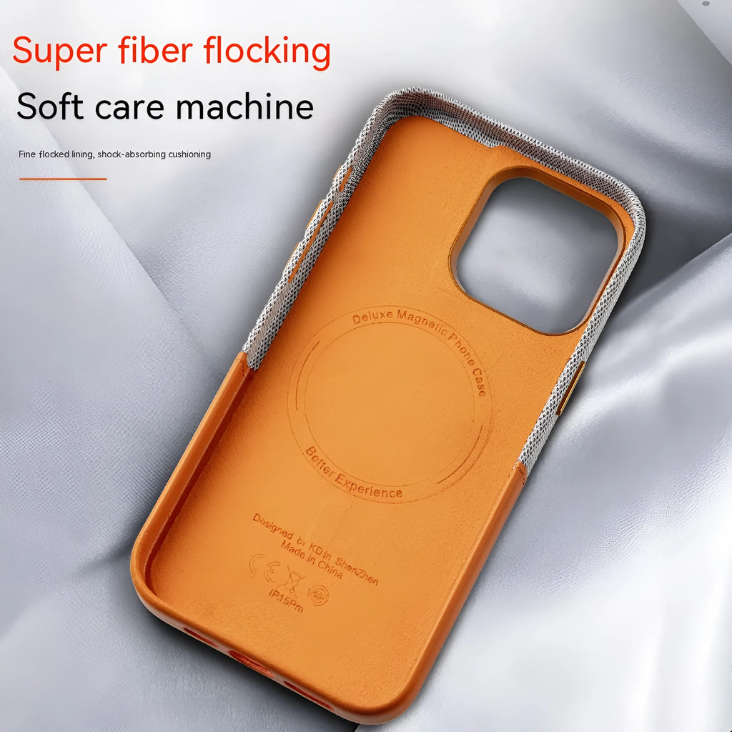 White magnetic leather phone case with card slot and double stitching for iPhone 12-15 series