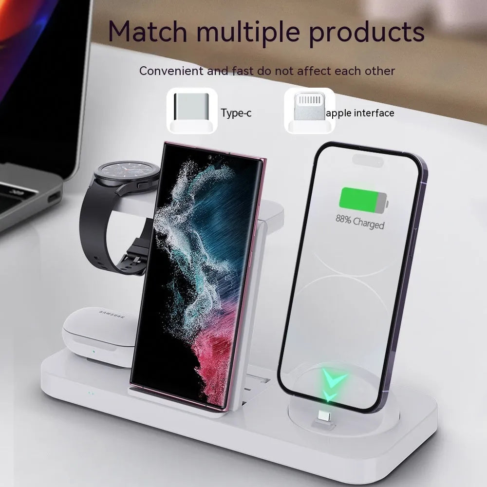 Wireless charging station for phone, watch and headset with rotating mount in black colour