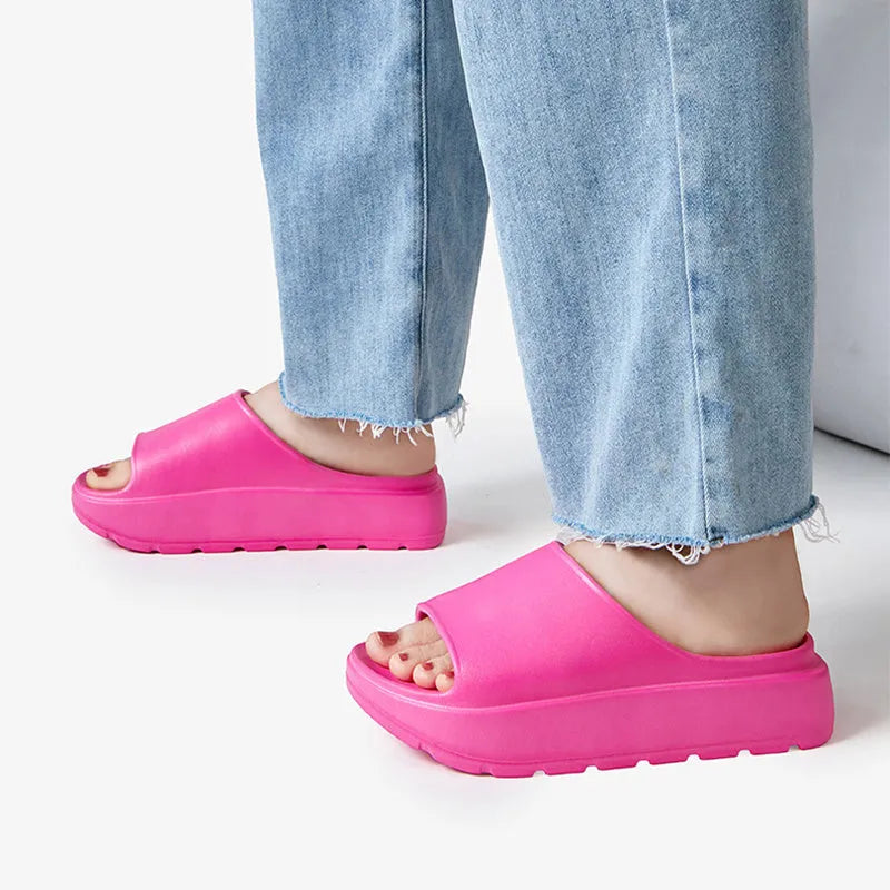 Women's fish mouth slippers with thick 5.5cm EVA sole in beige, black, khaki or rose red colours