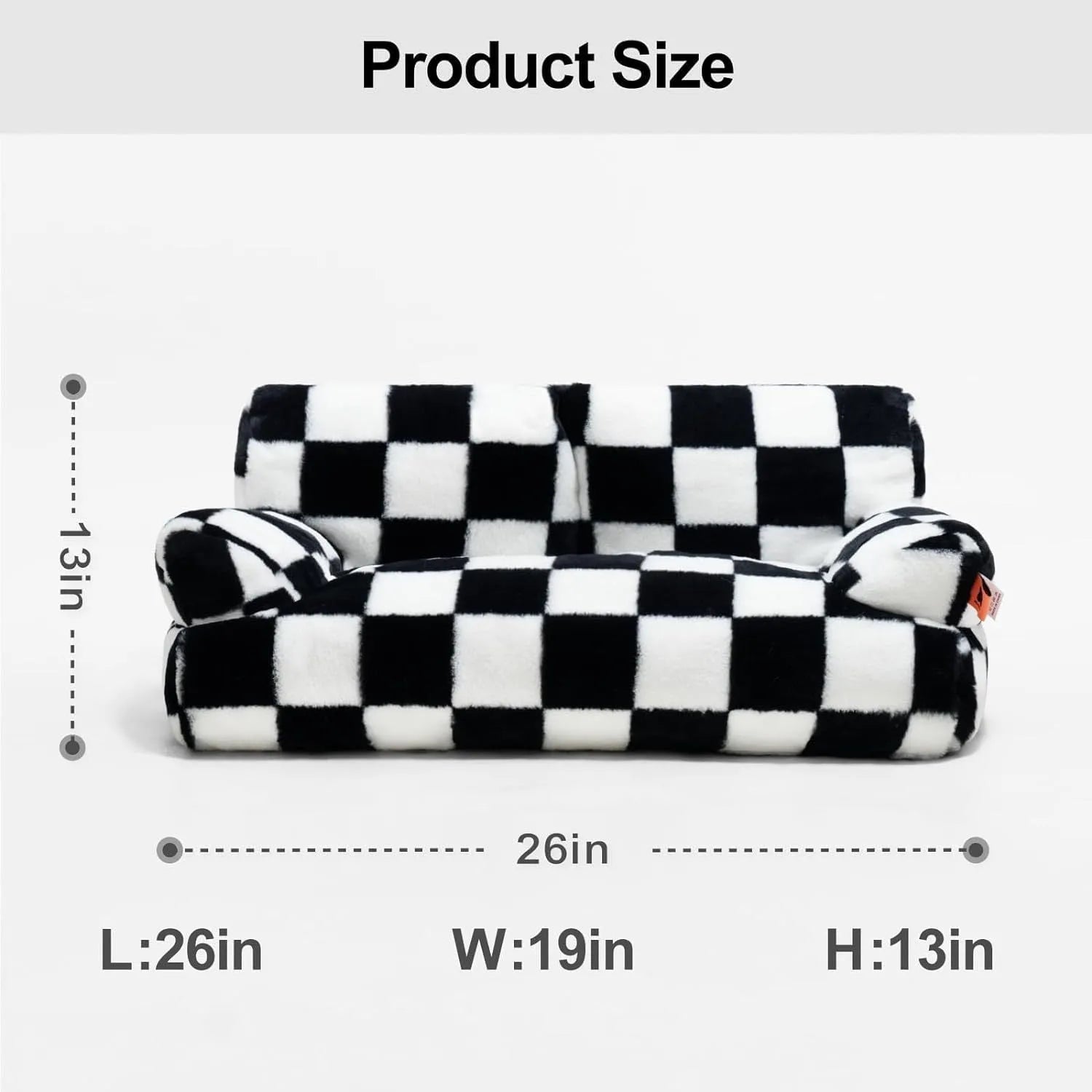 Fluffy cat couch bed in black and white with raised sides and non-slip base for cats and small dogs