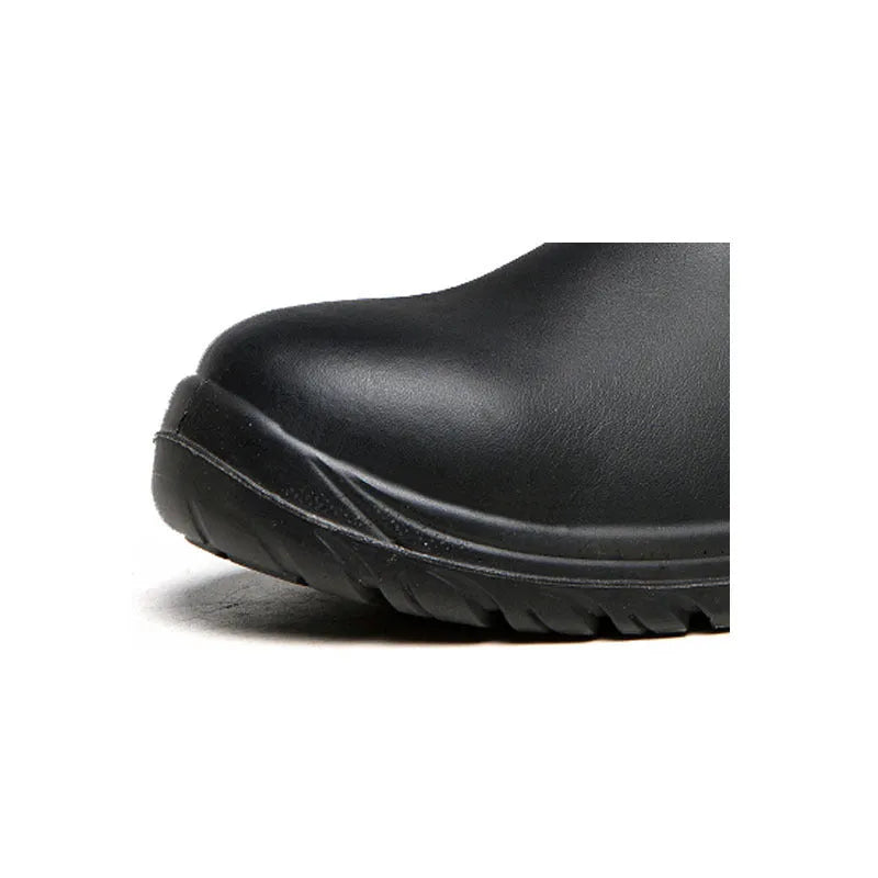 Black leather safety boots with high-top design and anti-piercing protection