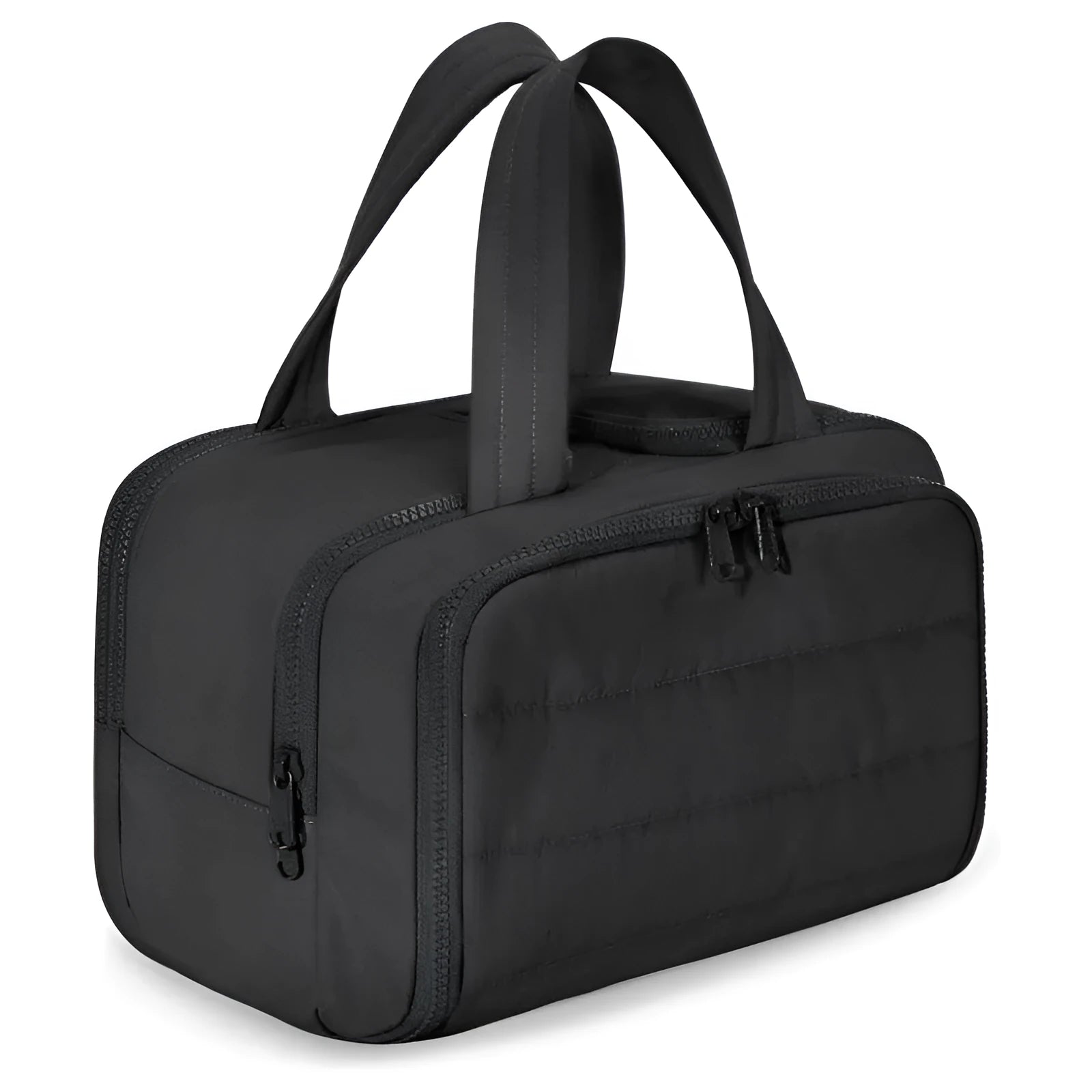 Large lightweight travel toiletry bag in polyester with wide-opening design measuring 29.97 x 18.54 x 21.08cm