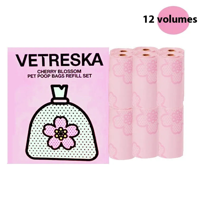 Thickened dog poop bag dispenser capsule with scented inner bag roll in strawberry, orange or cherry blossom styles